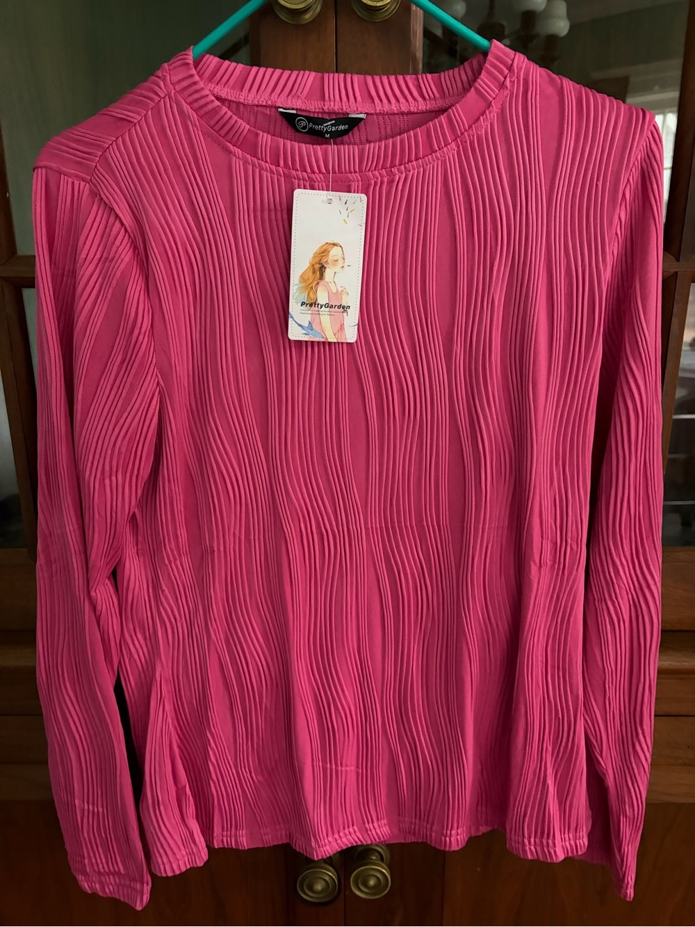 Pink Long-Sleeve Textured Top